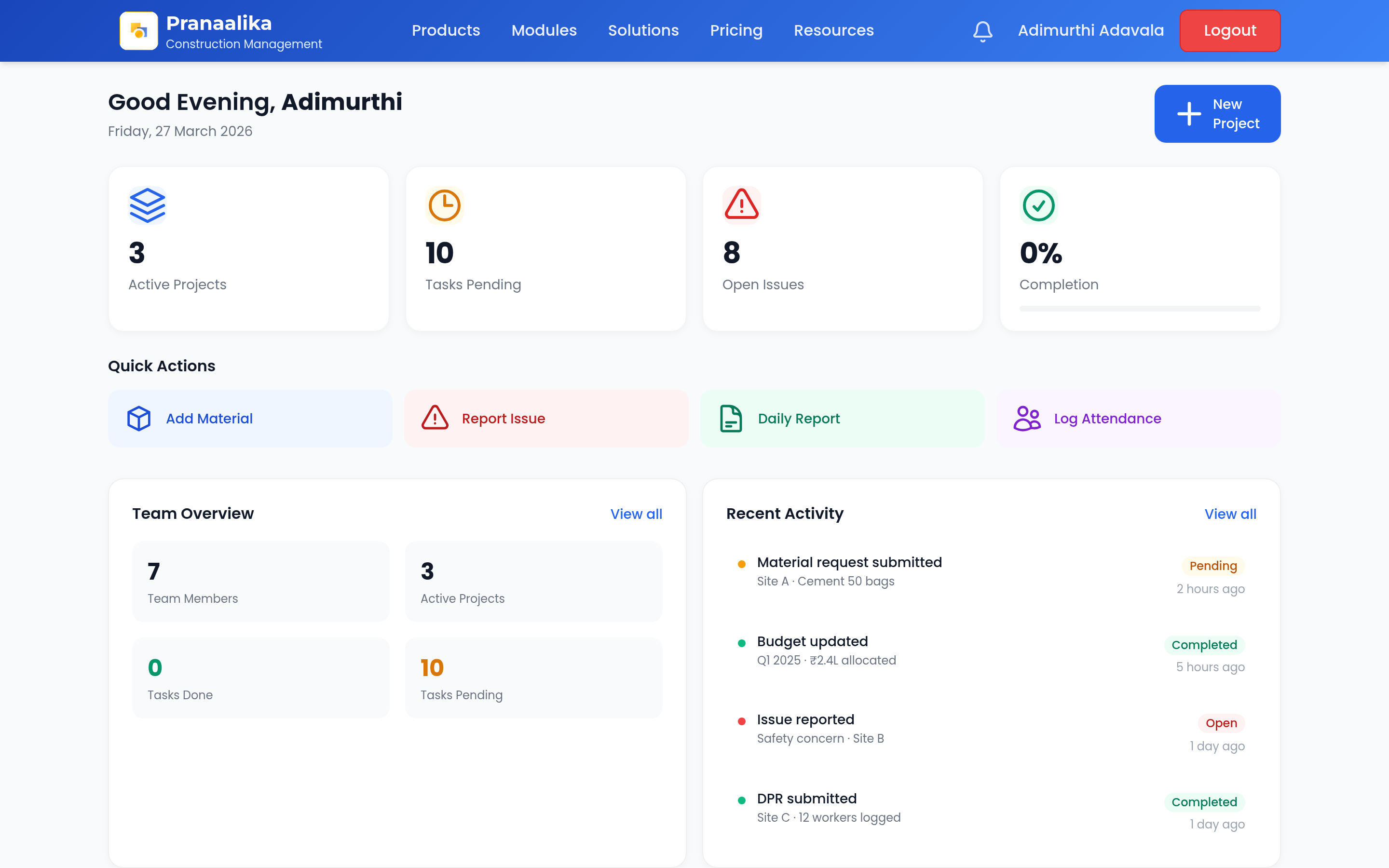 Pranaalika Dashboard